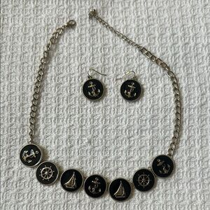 Nautical Black and Gold Necklace and Earring Set